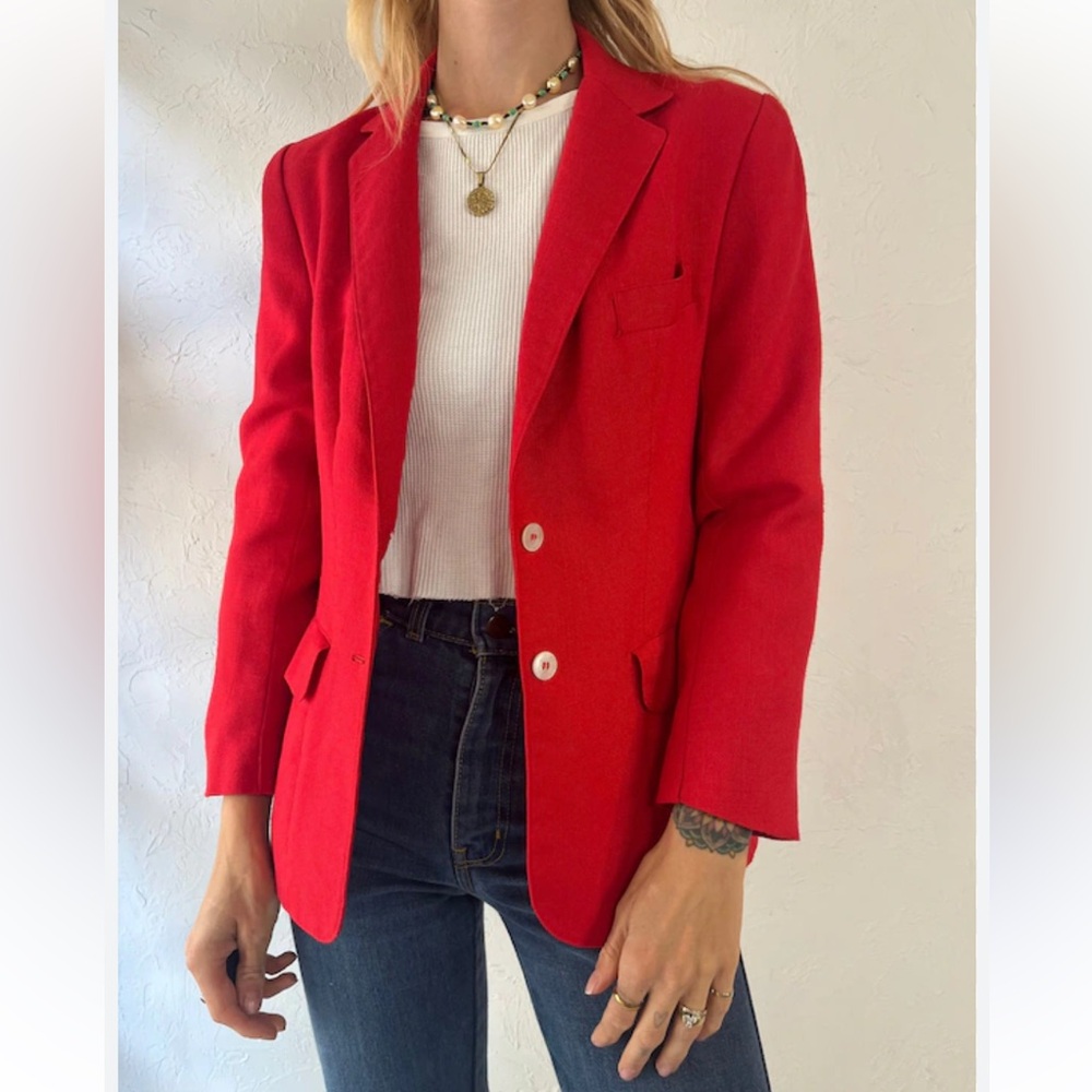 Vintage Chic Red Blazer Wool cashmere blend union made Canada Royal office